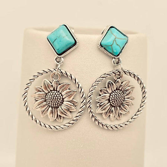 Western Style Sunflower Pendant Earrings