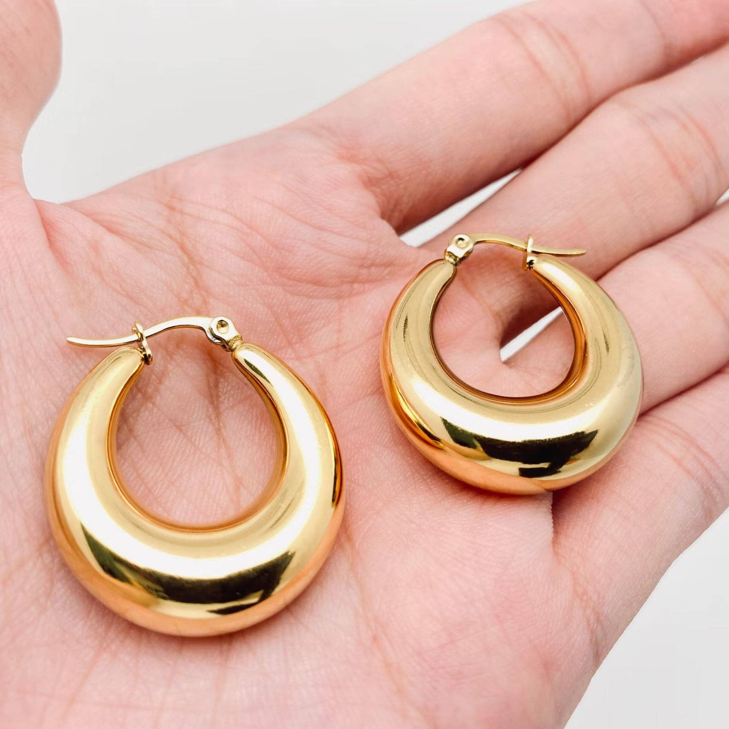 Geometric Gold Plated Stainless Steel Huggie Earrings