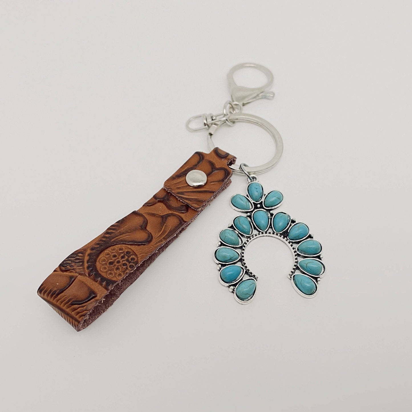 Leather Western Style Turquoise Pendant Keychain