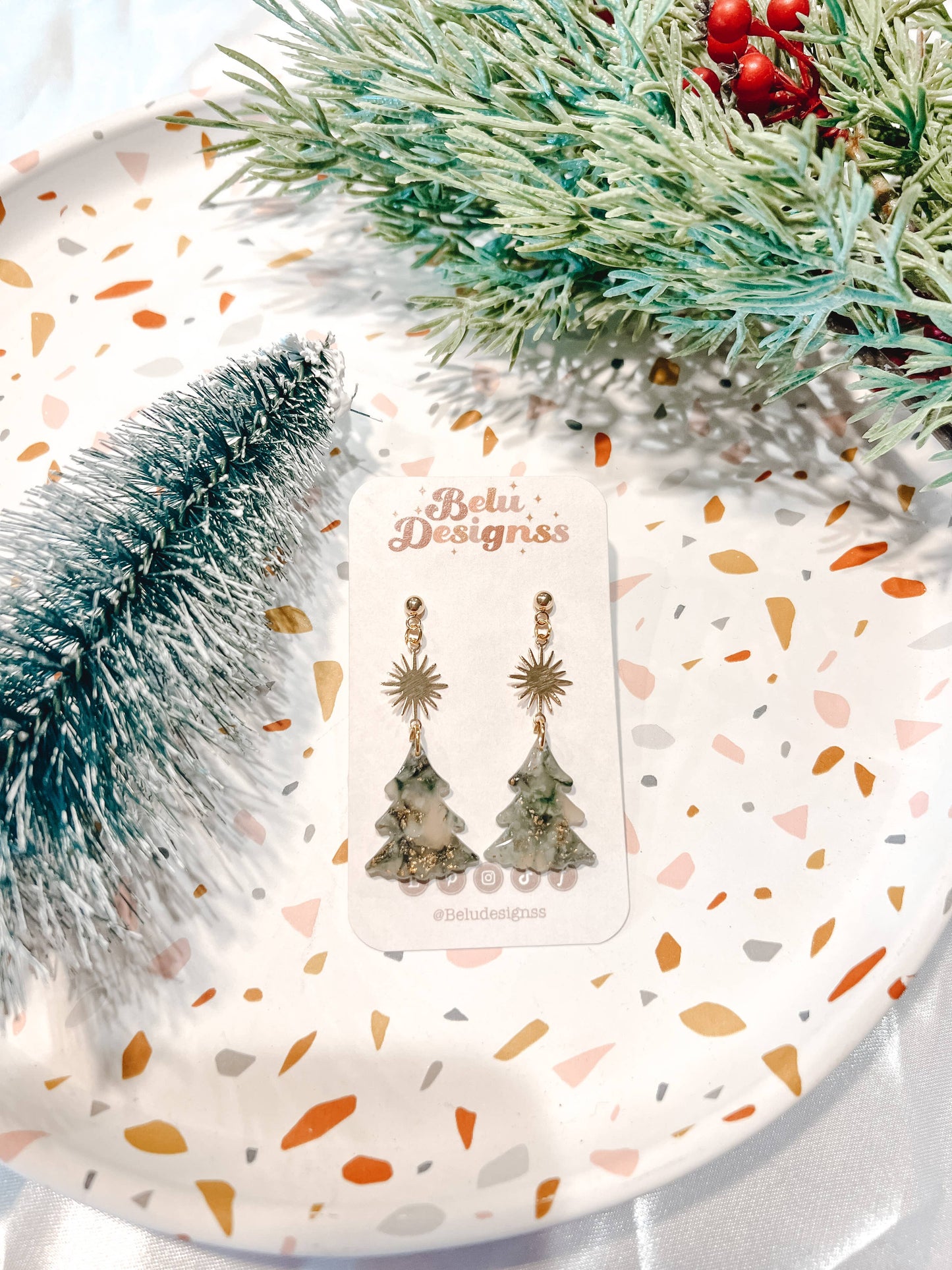 Translucent Green and Gold Handmade Christmas Clay Earrings