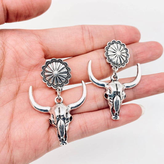 Western Style Metal Skull Bull Head Pendant Earring