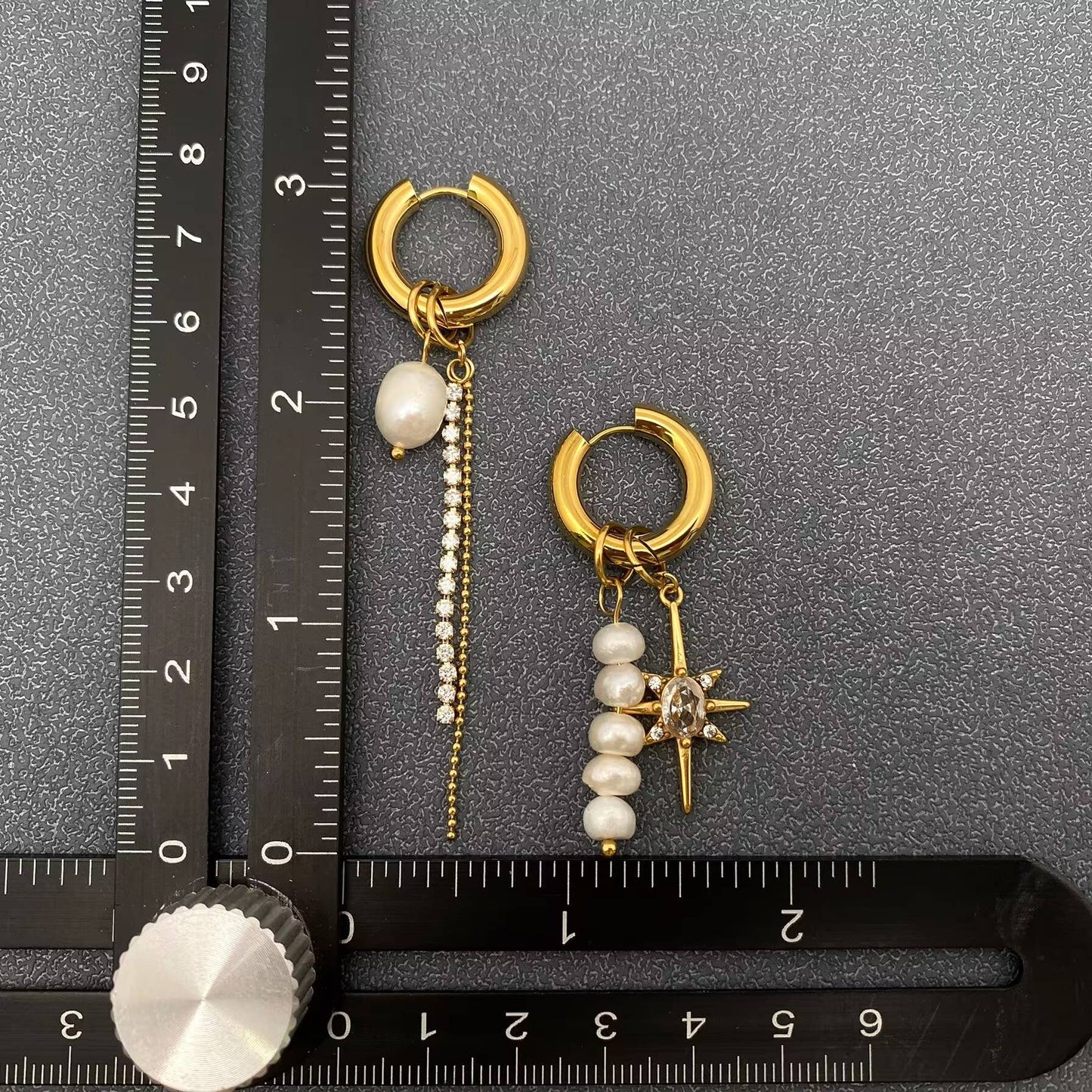 Pearl Zircon Star Charm 18K Gold Plated Huggie Earrings