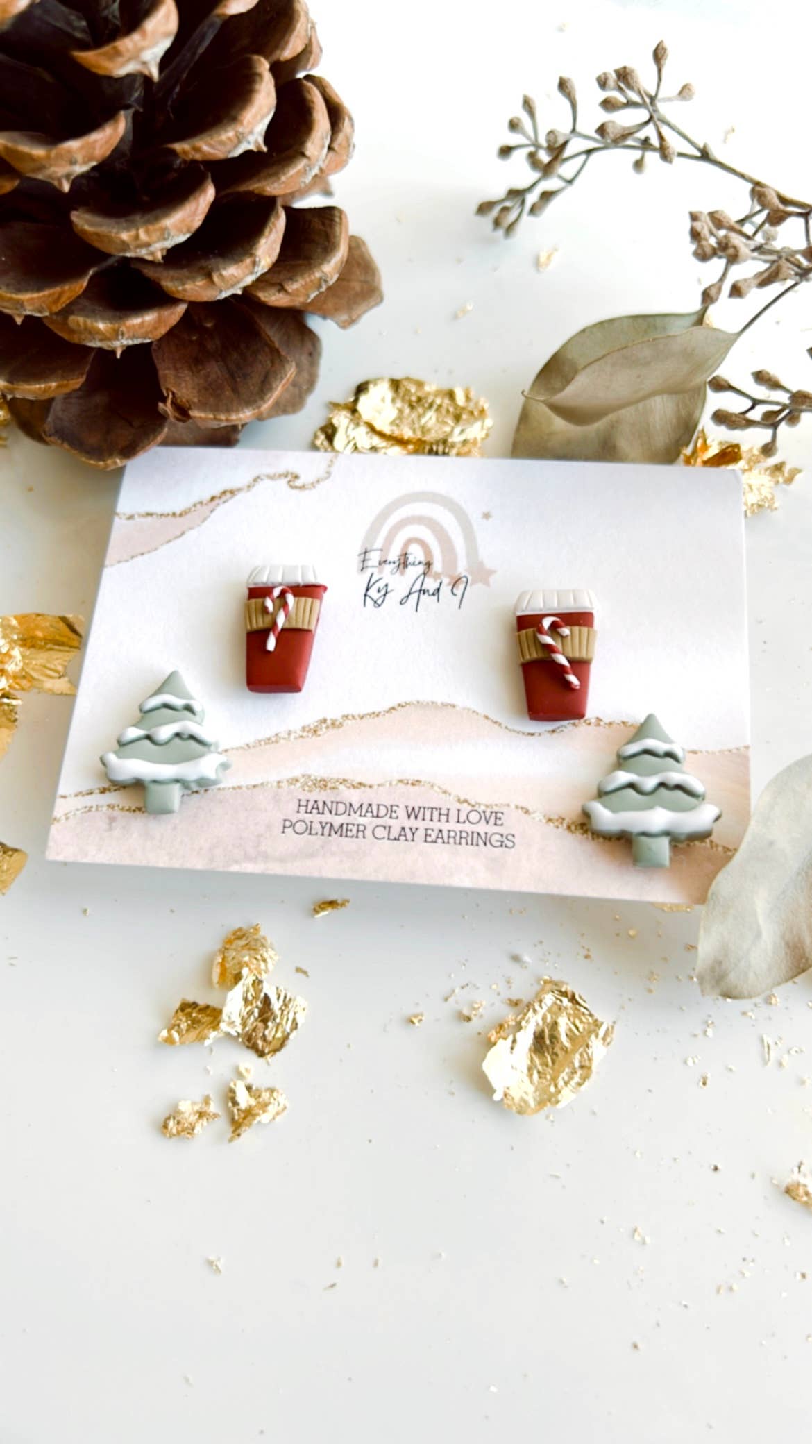 Holly Jolly Coffee and Snowy Tree Stud Set