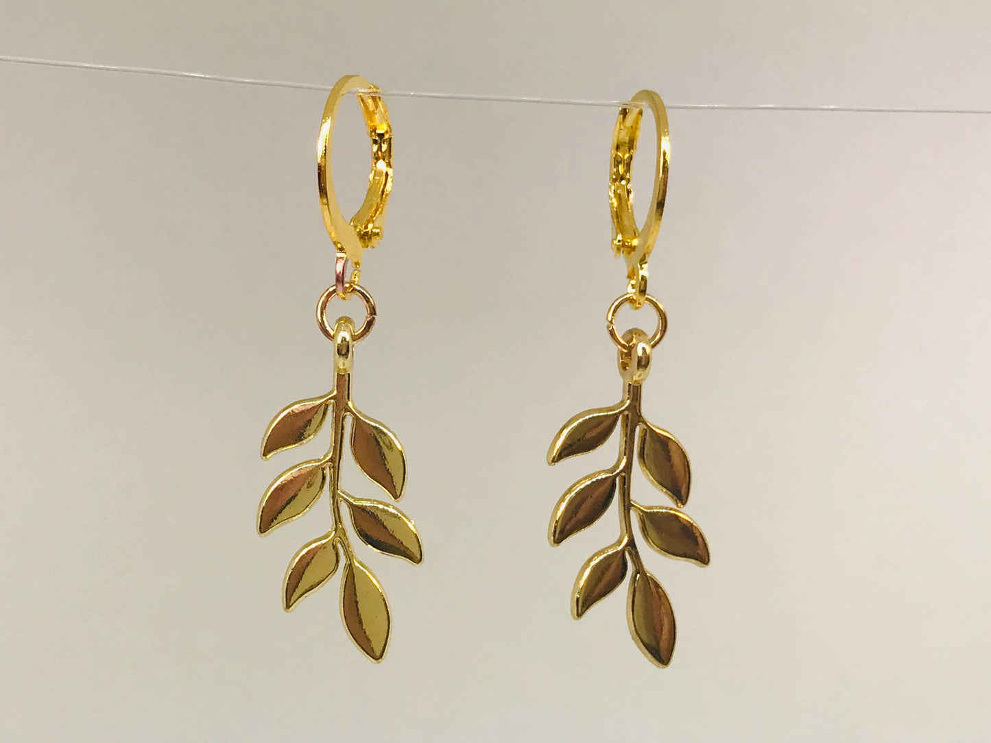 Gold Olive Leaf HUGGIE Earrings