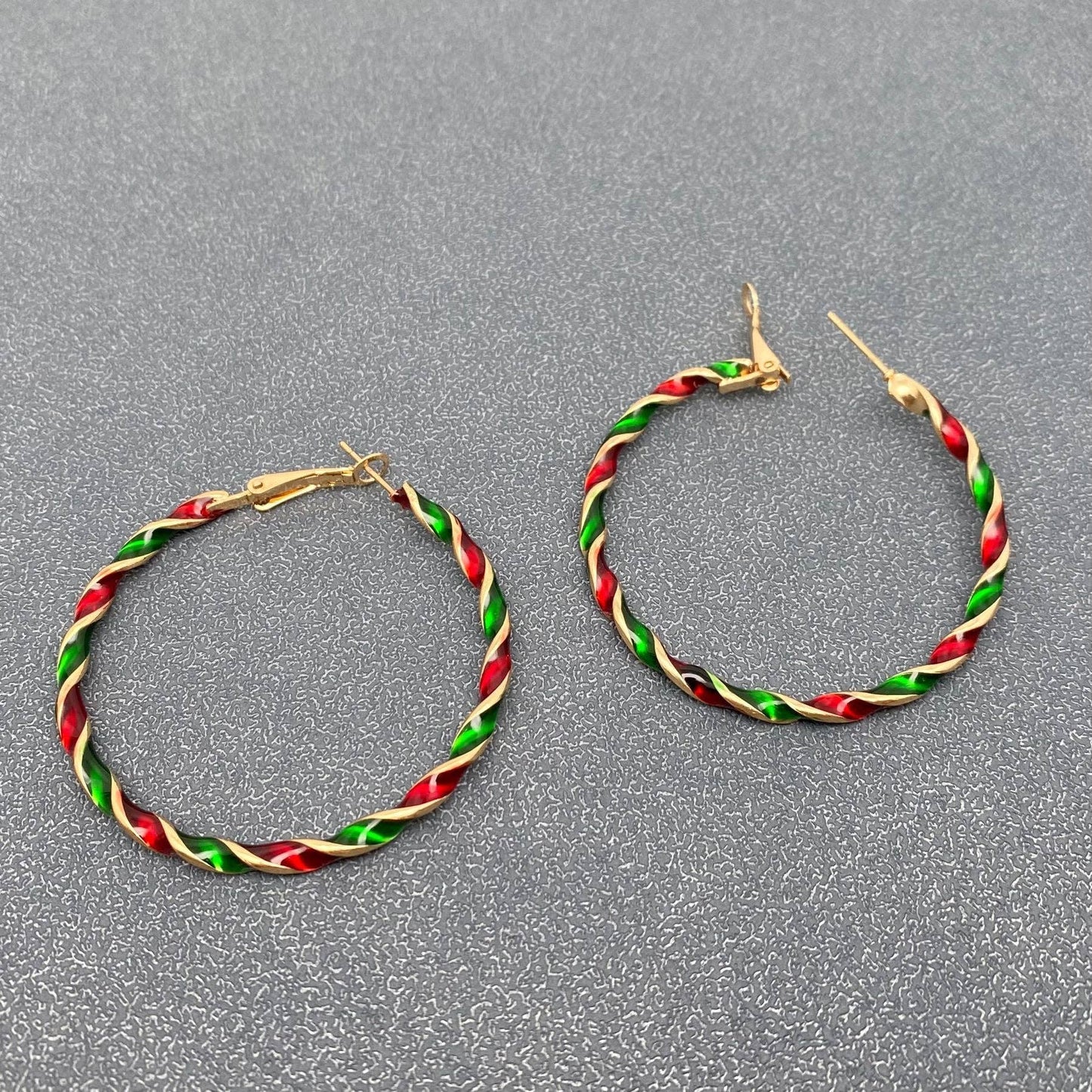 Christmas Colored Enamel Spiral Geometric Hoop Earrings