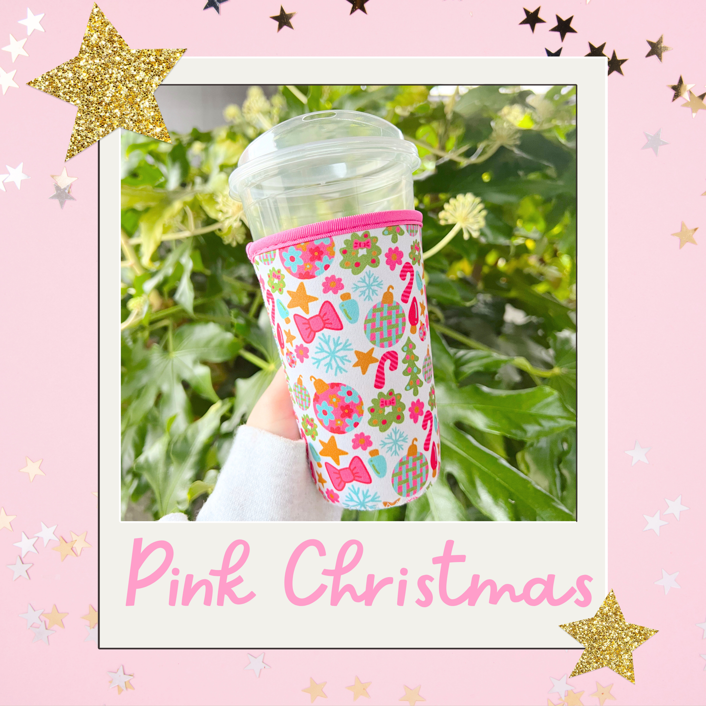 Coffee Cup Cover - Pink Christmas: Large / 24oz