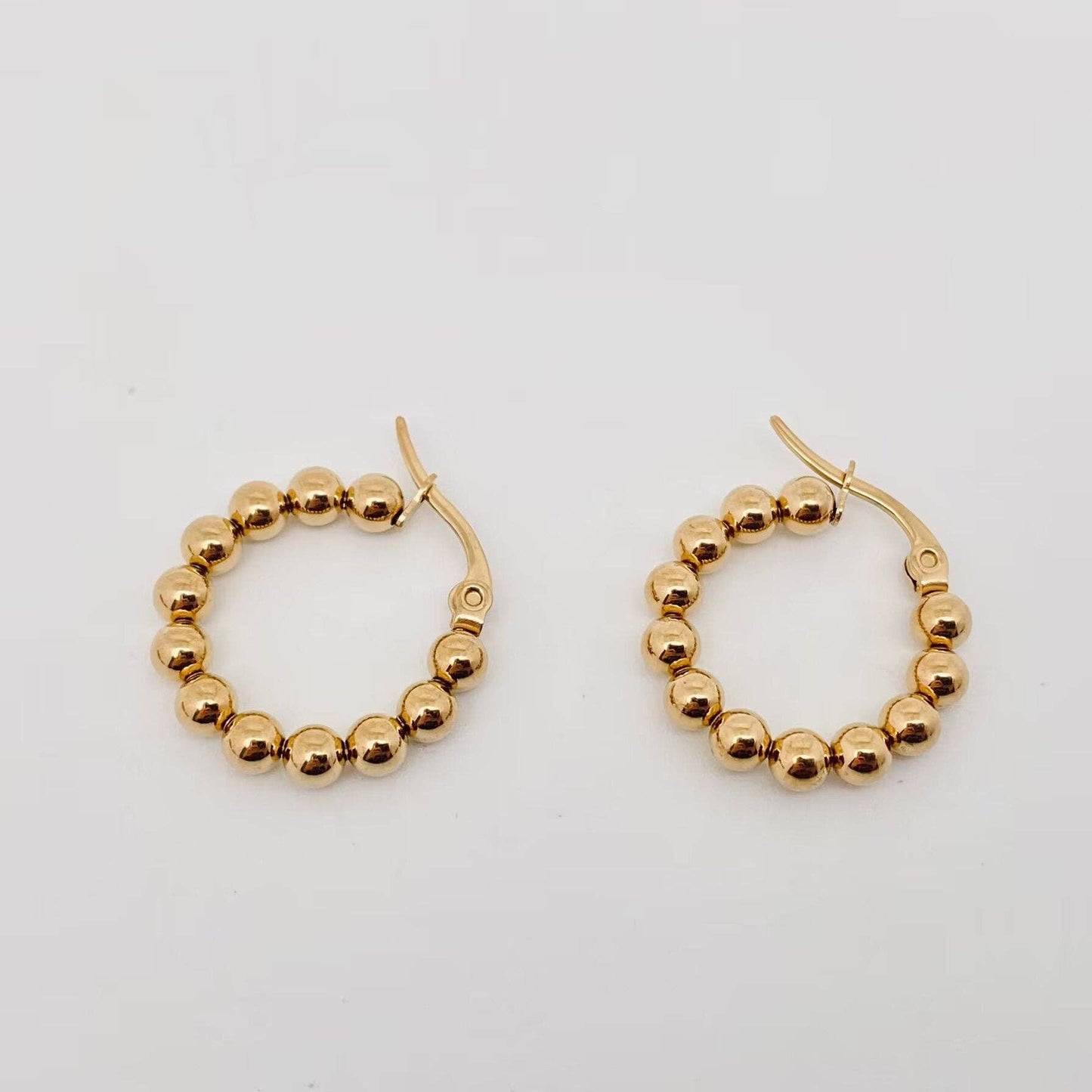 Gold Plated Stainless Steel Beads Hoop Earrings