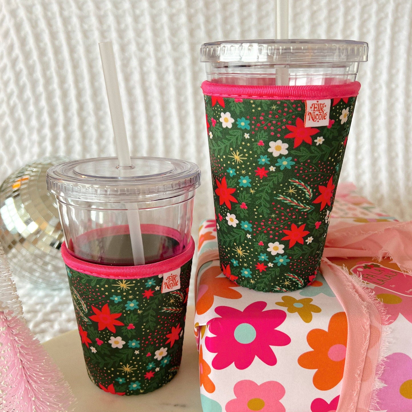 Coffee Cup Cover - Holiday Poinsettia Print: Small / 16oz